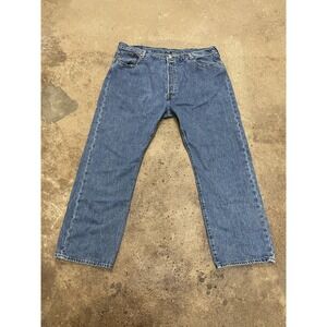 Levis 501 Jeans Mens 42x30 Medium Wash Blue Regular Fit Straight Leg Button Fly
